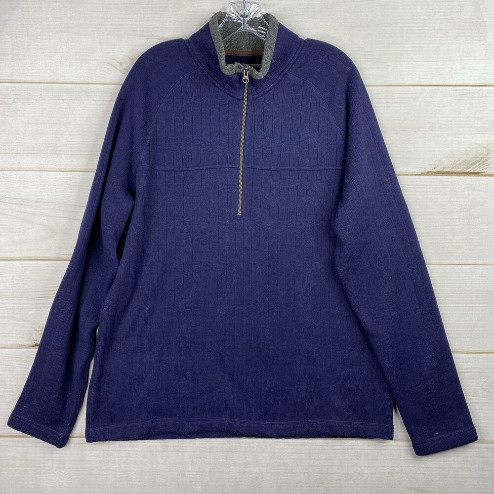 Rei Sweater Mens L Indigo Blue Fleece 1/2 Zip Mock Neck Pullover Sweatshirt